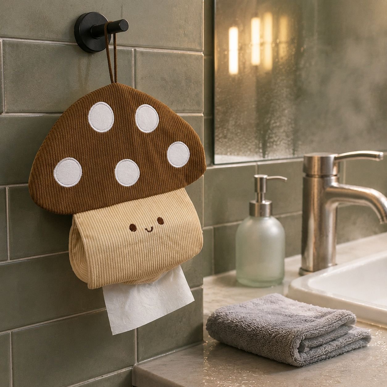 Cute mushroom-shaped tissue box holder with no punch installation