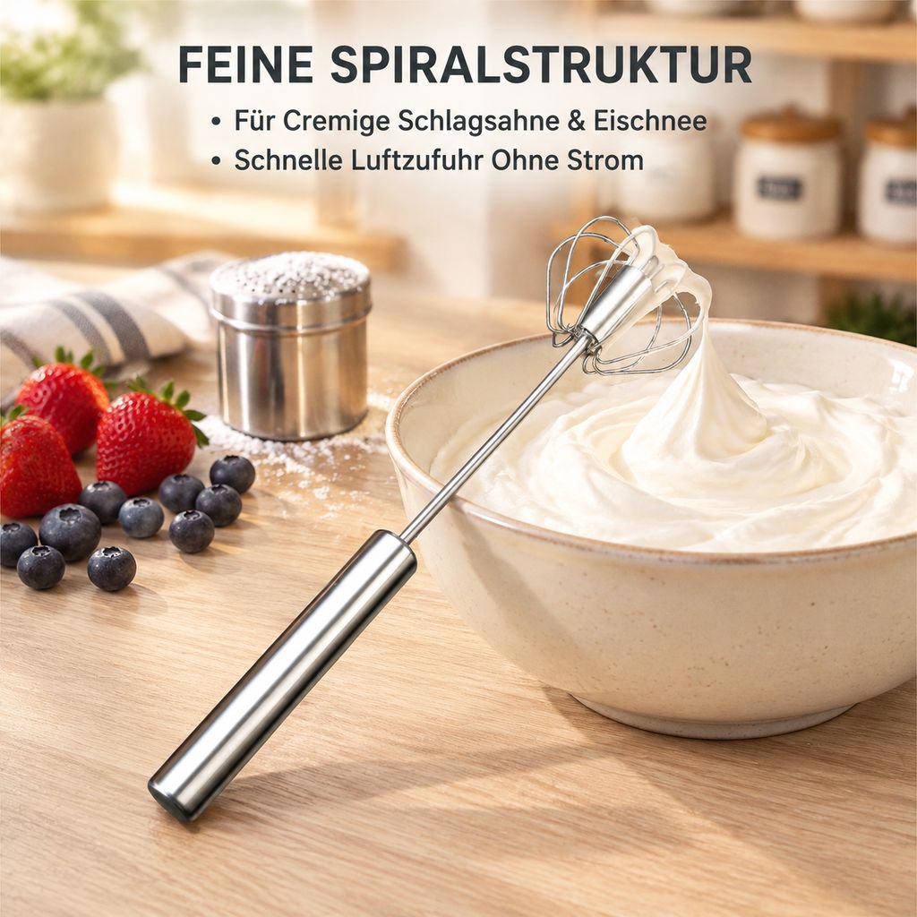 Halbautomatischer Schneebesen Edelstahl Hand-Druck Rührbesen Küchenhelfer