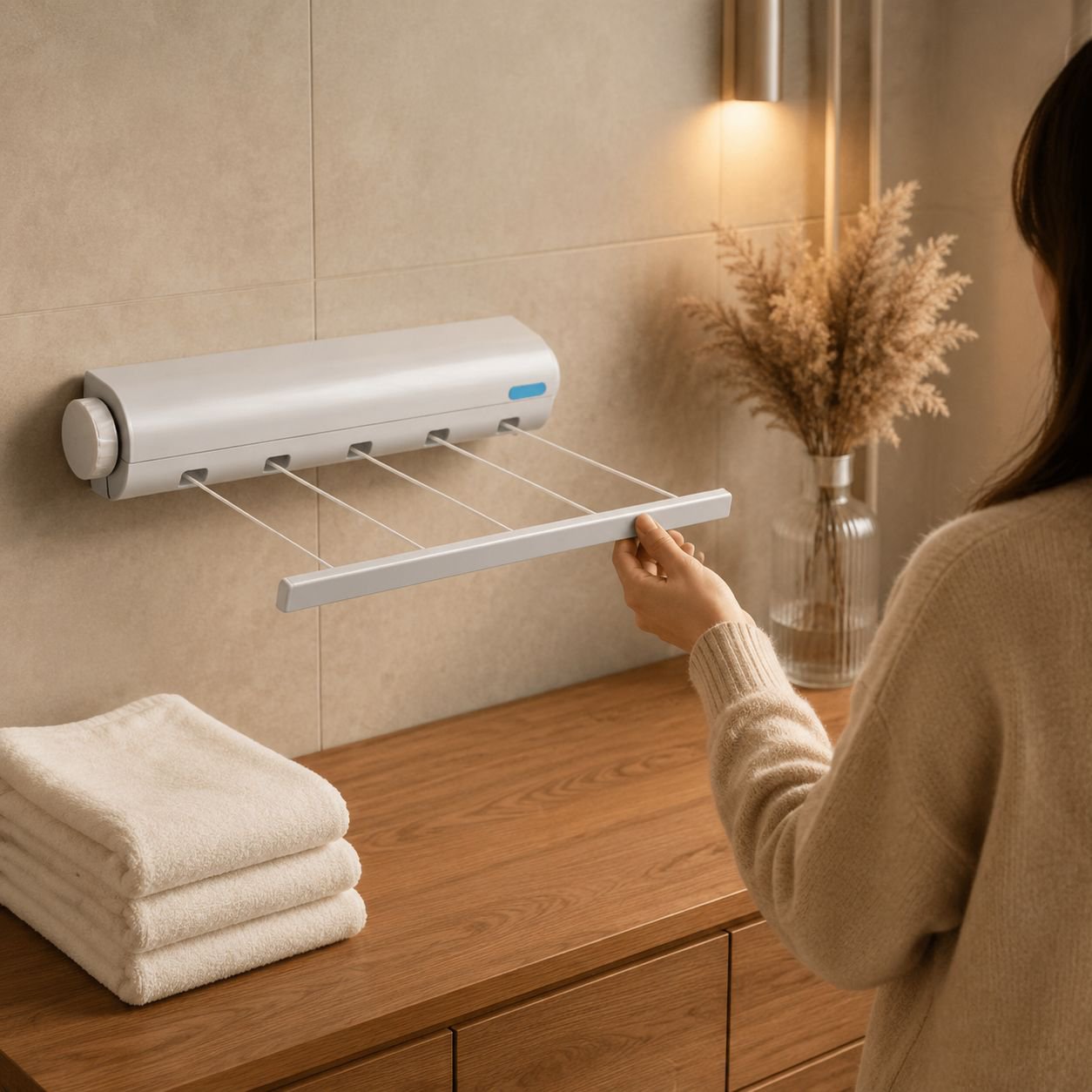 Automatic Retractable Multi-Line Clothesline with Hooks