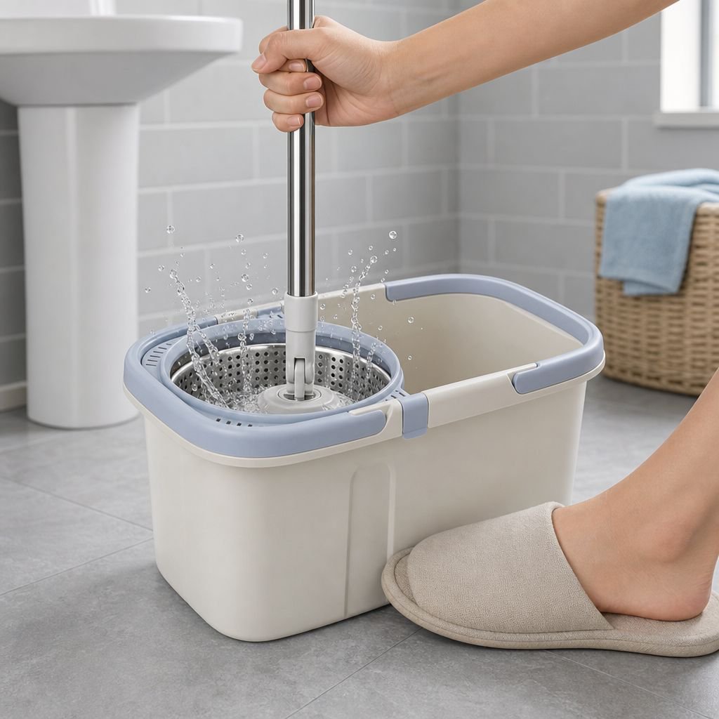 Splash guard design on mop bucket for mess-free use