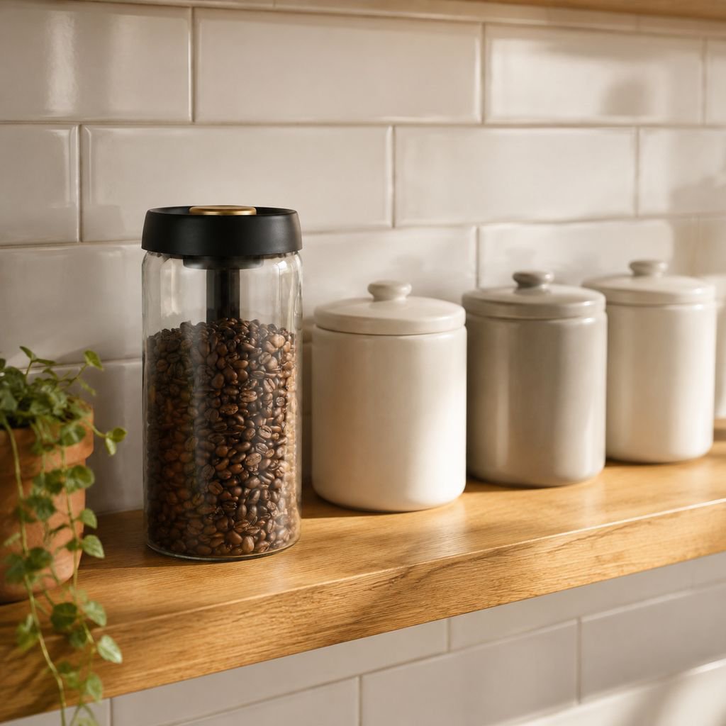Kitchen countertop with vacuum sealed coffee jar