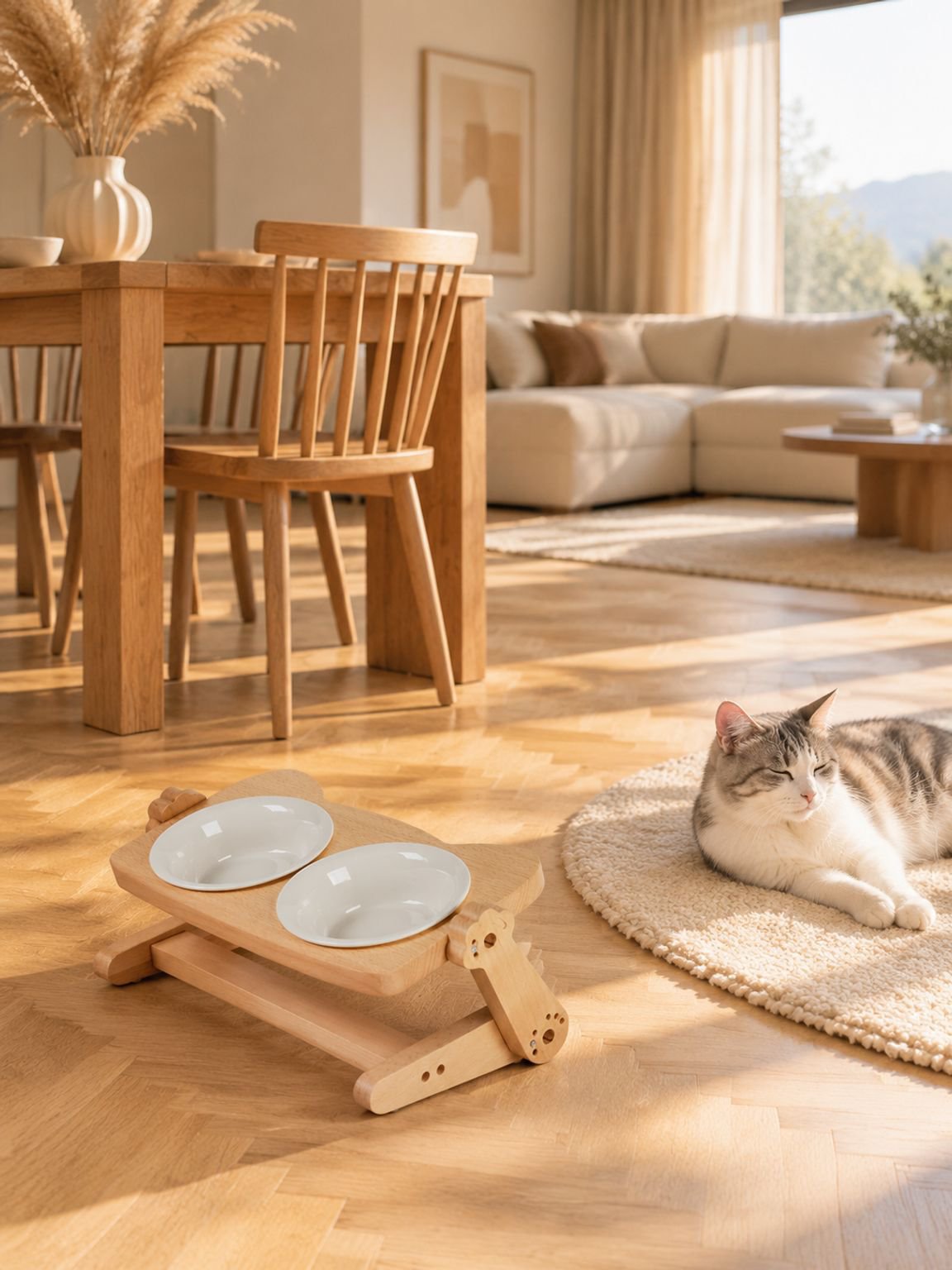 Hochwertiger Katzenständer für Futter und Wasser mit Keramiknapf