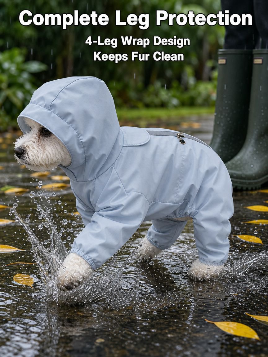 Reflective four-legged raincoat for pets