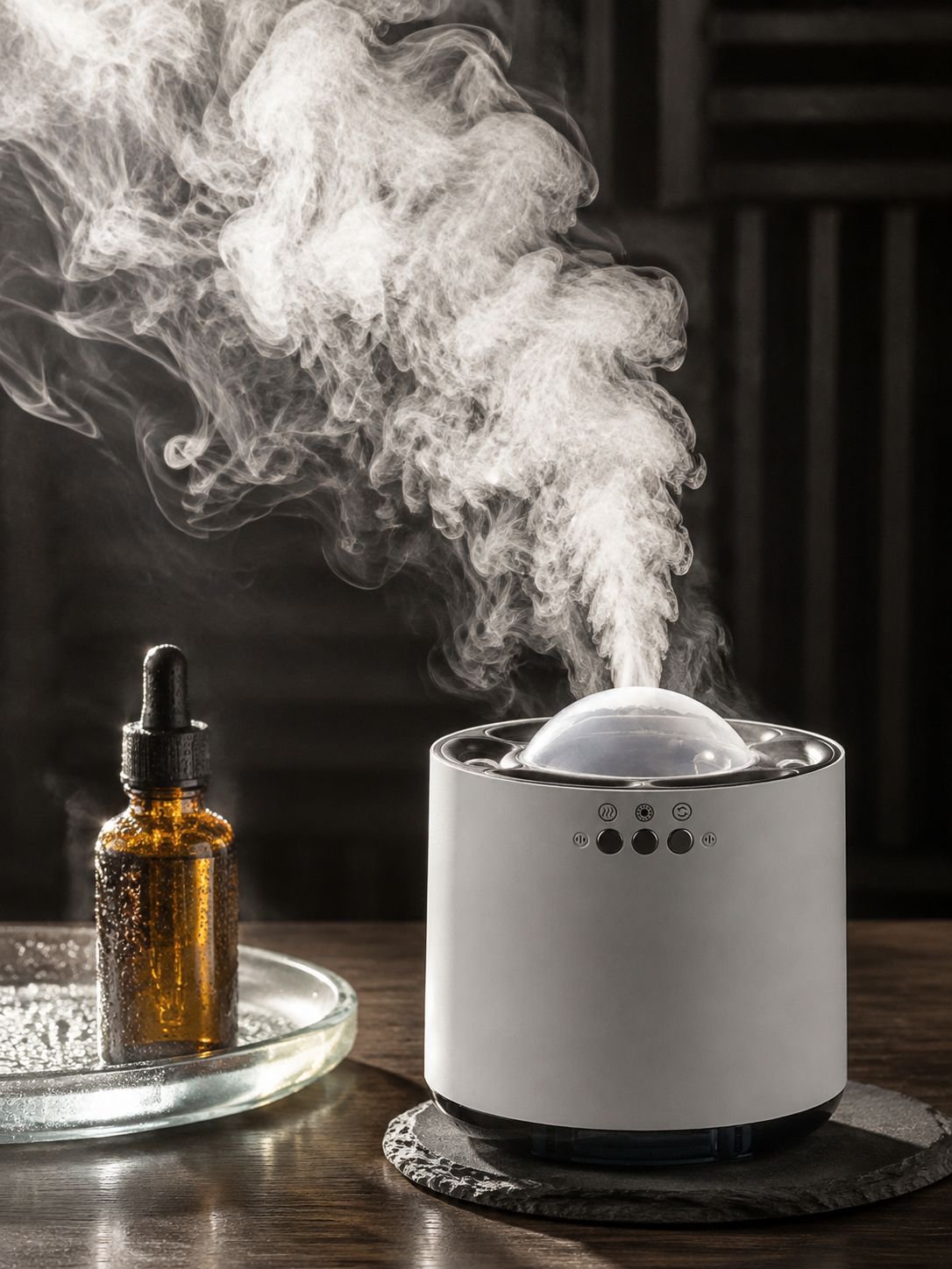 Vista frontal del humidificador de sobremesa pequeño