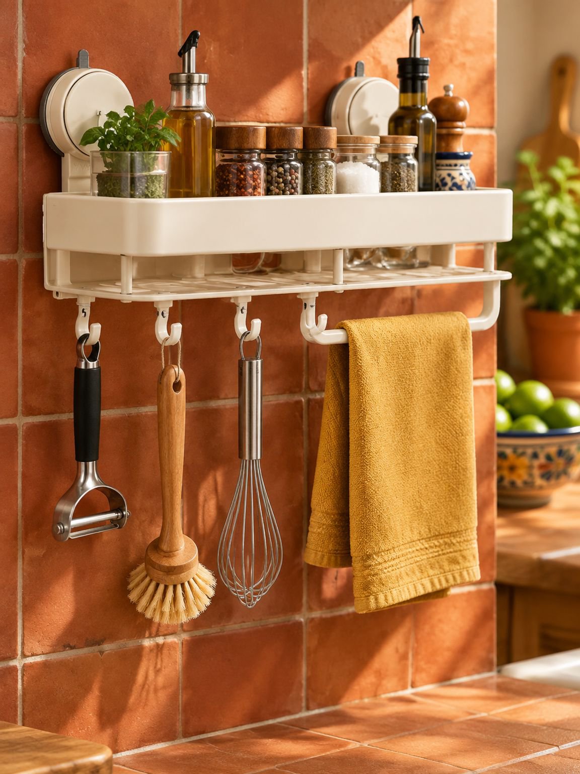 Estante de baño con ventosa estilo crema
