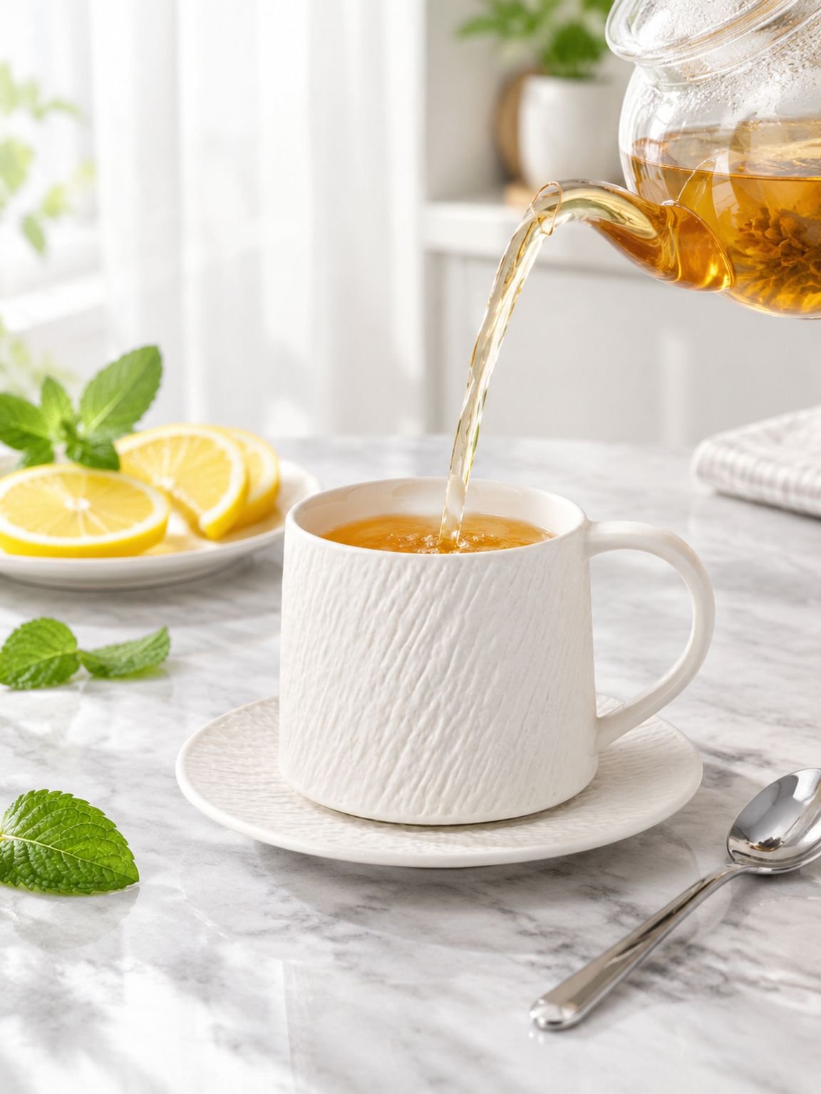 Close-up of the handcrafted glazed texture on the vintage stoneware coffee mug