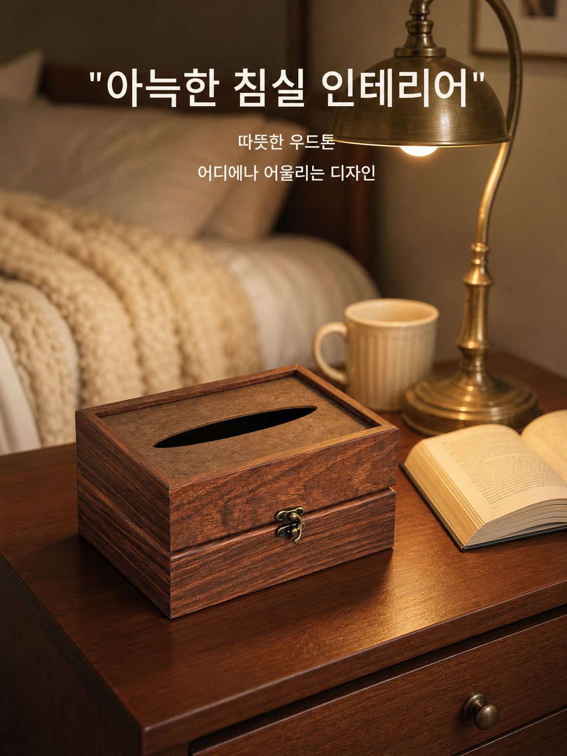 원목 소재의 다기능 티슈 상자