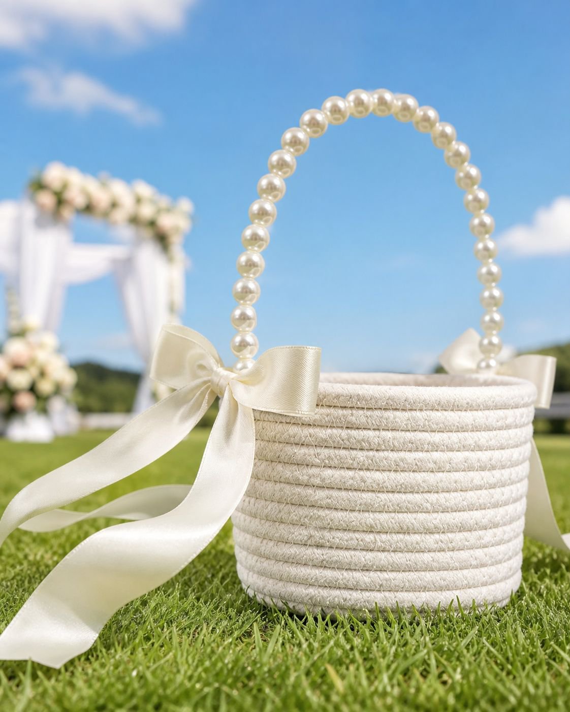 Elegant rope flower basket with floral decoration