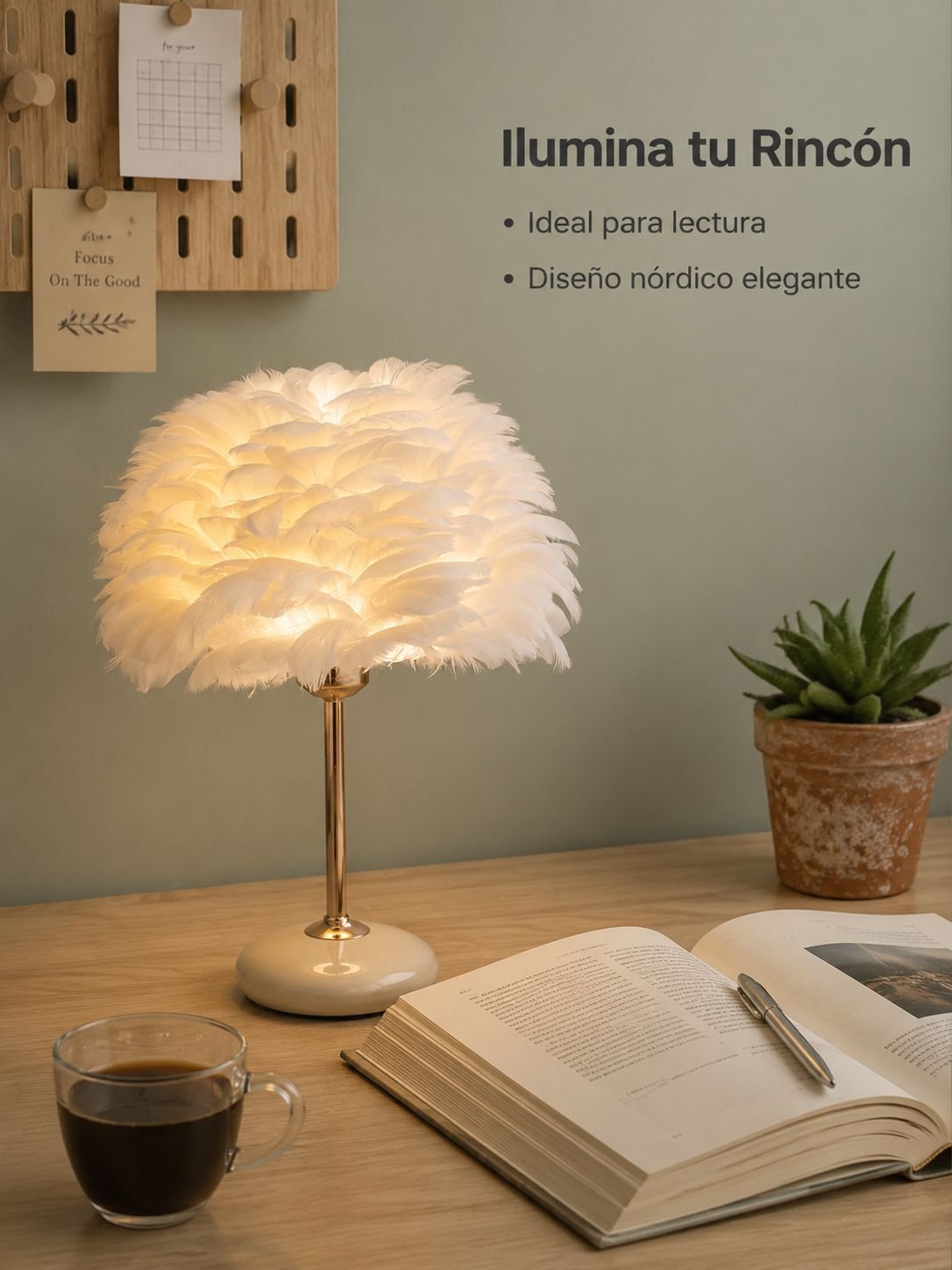 Lámpara de mesa decorativa de plumas