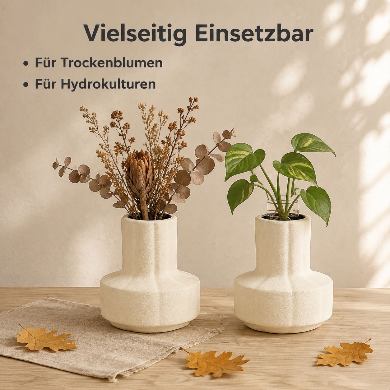 Nordische Keramikvase im Wabi-Sabi-Stil fuer Blumen und Hydrokultur