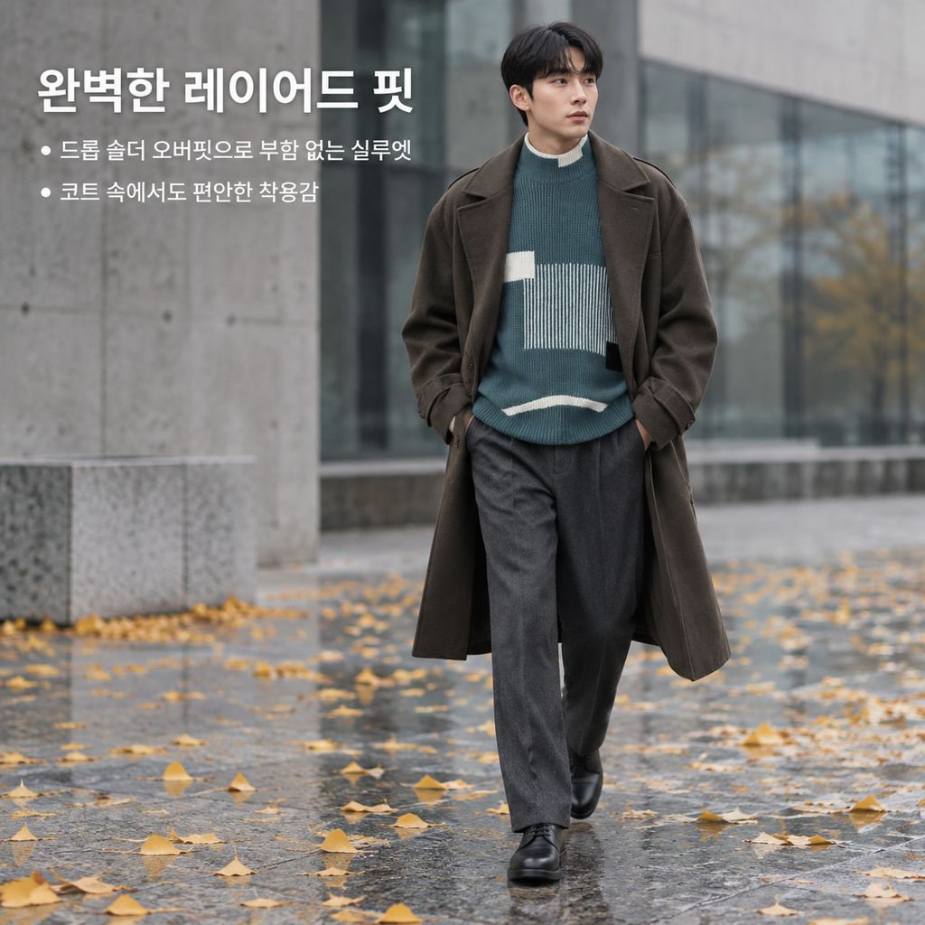 남성 겨울 하프넥 반폴라 배색 니트 스웨터 루즈핏 이너웨어