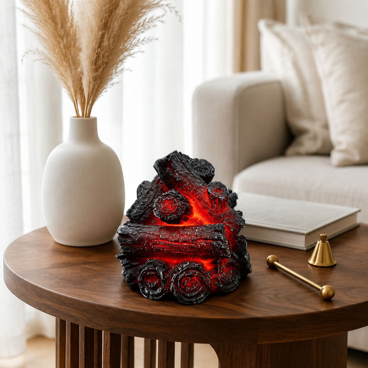Battery-Powered Resin Charcoal Pile LED Flame Ambient Light C