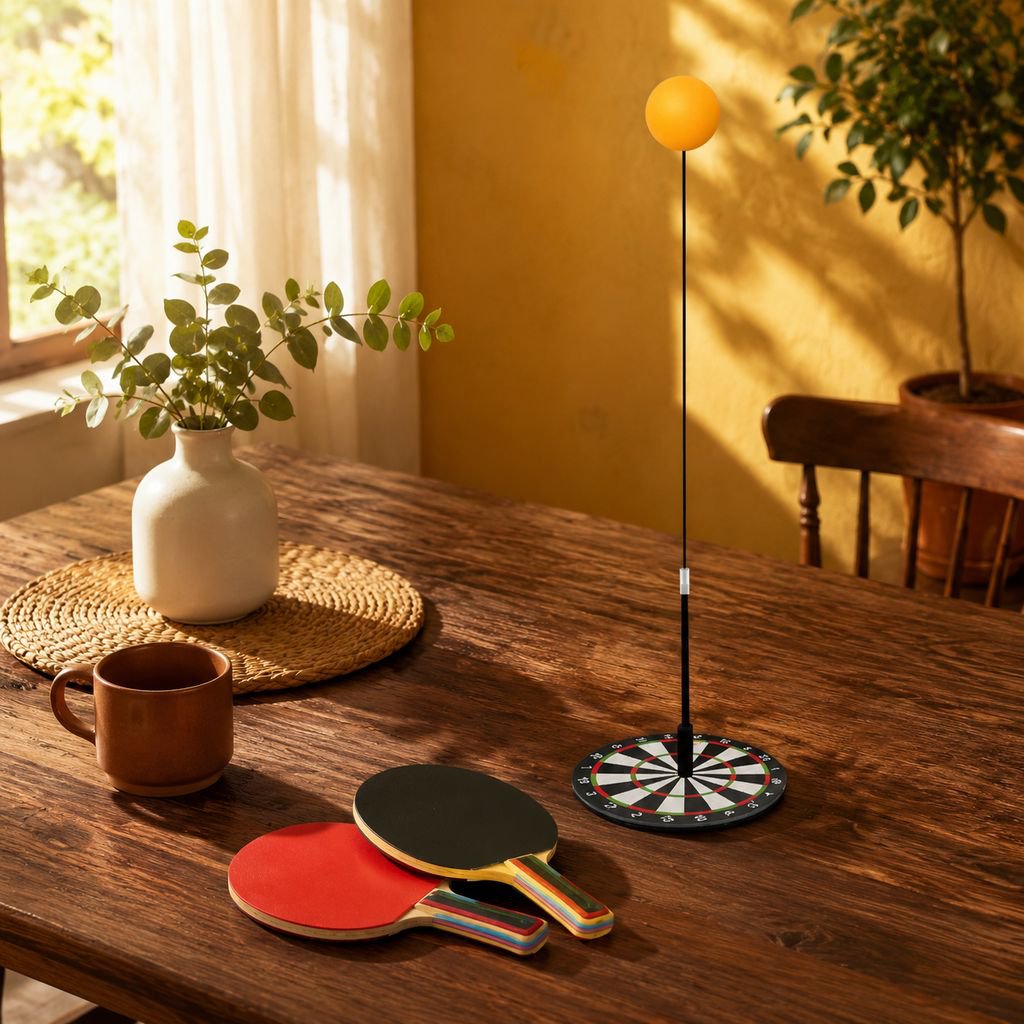 Entrenador de ping pong con eje flexible
