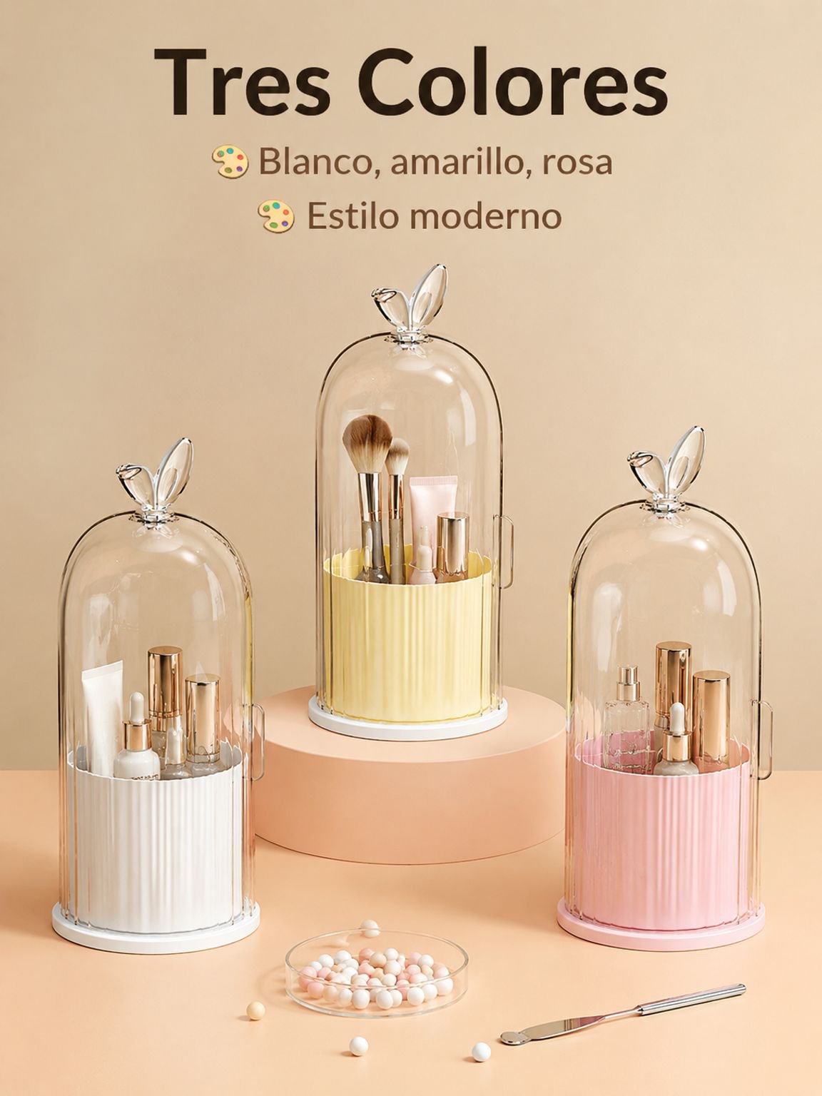 Caja organizadora de maquillaje multifuncional giratoria para tocador