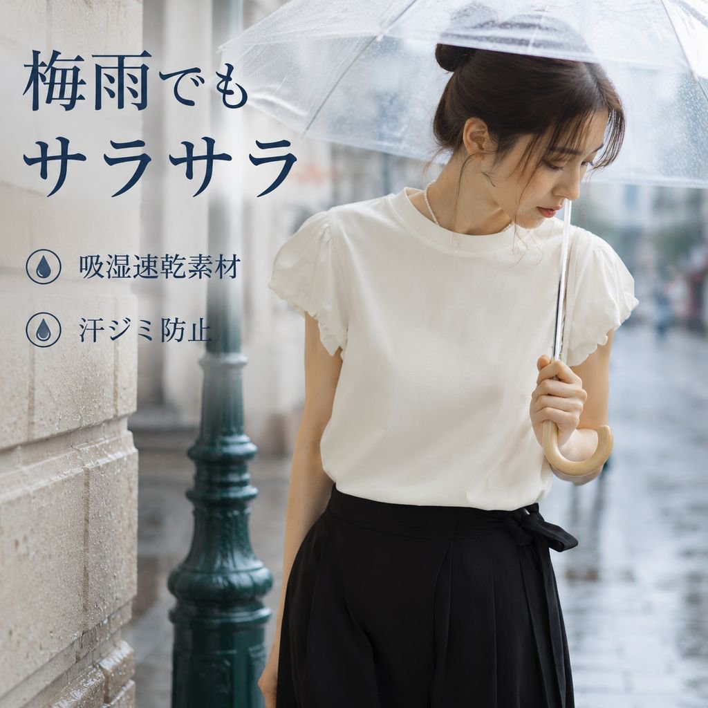 フレンチ気質バルーンスリーブ丸首Tシャツ レディース 