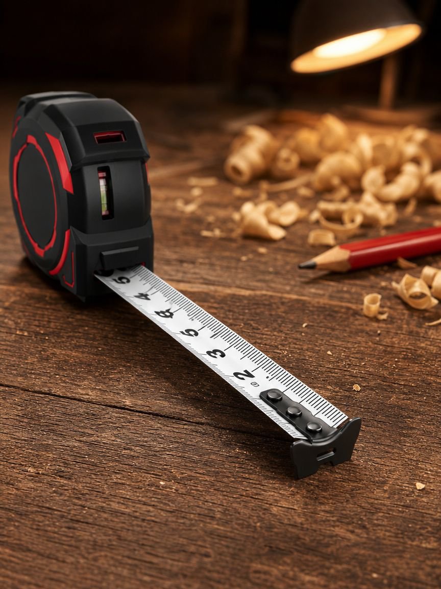 User measuring distance with laser tool
