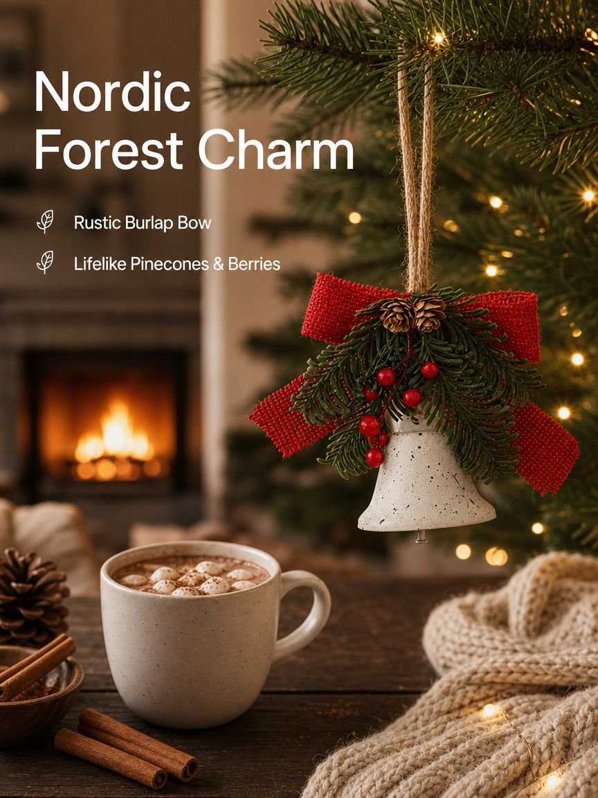 Holiday metal bell and bow ornament