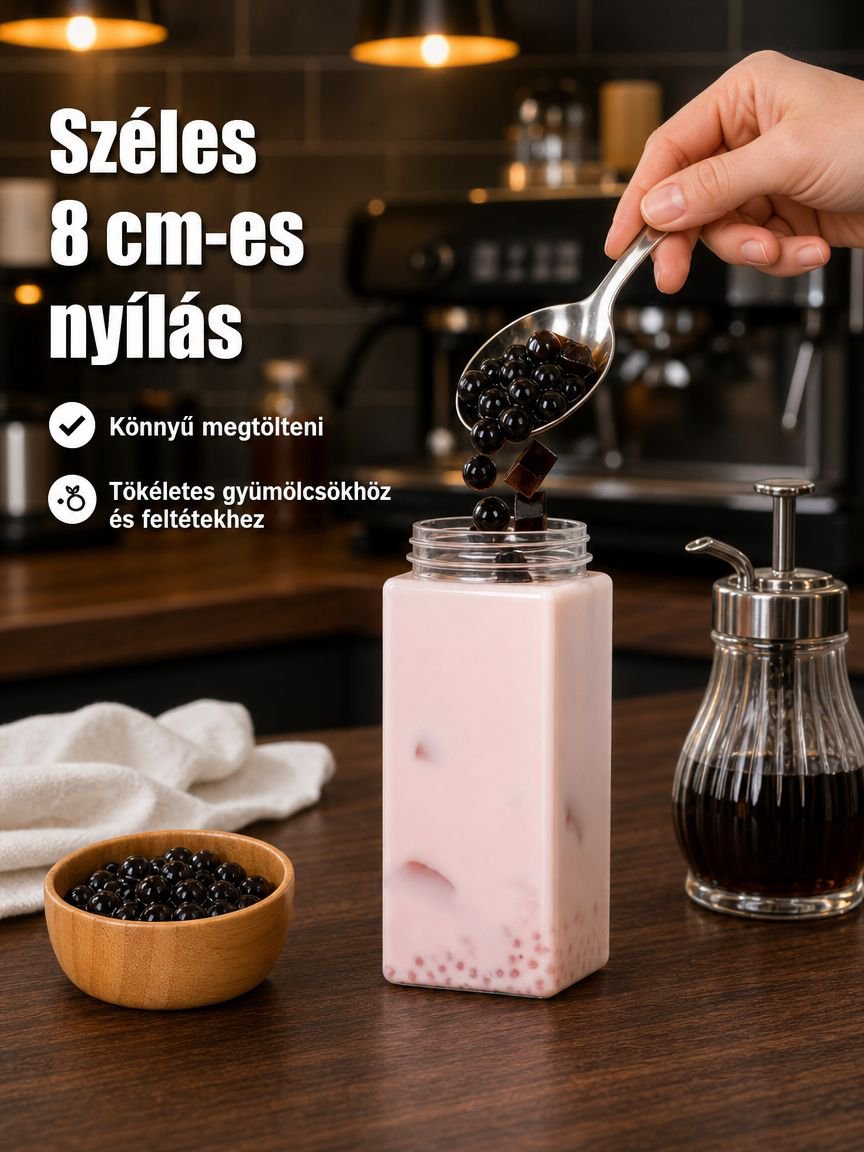 Eldobható PET téglalap alakú műanyag pohár / Téglalap alakú bubble tea pohár 500 ml