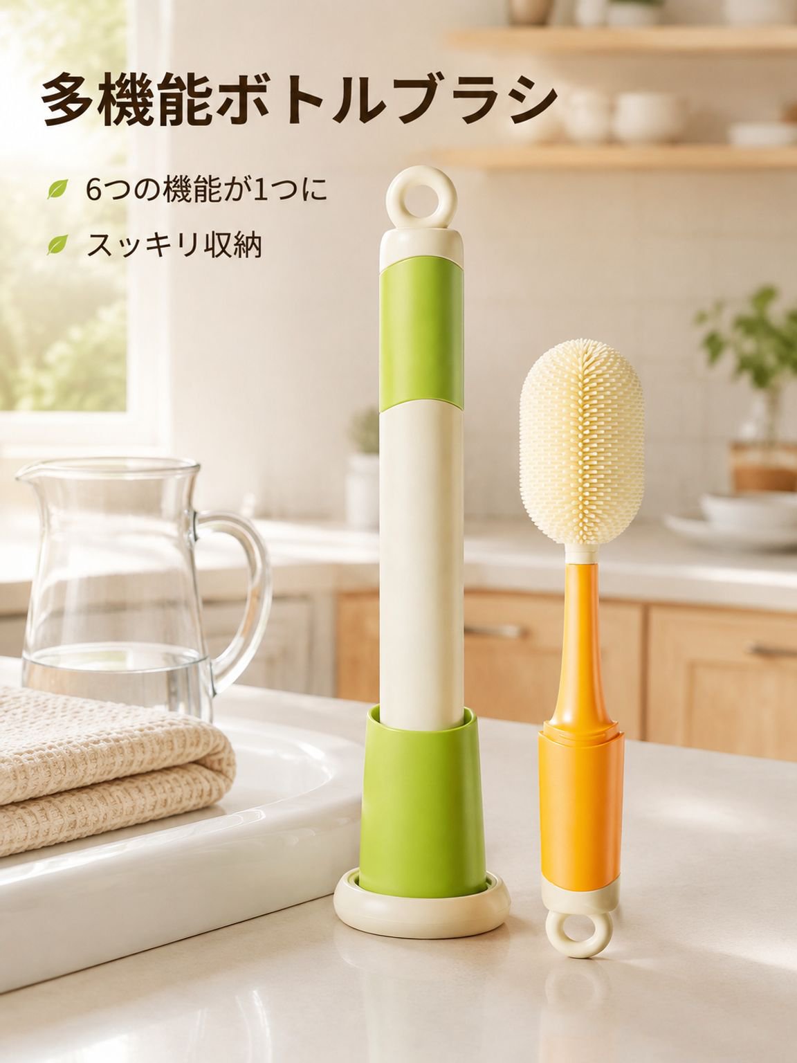 6in1ロングハンドル哺乳瓶ブラシ・水筒・魔法瓶用多機能クリーニングブラシ