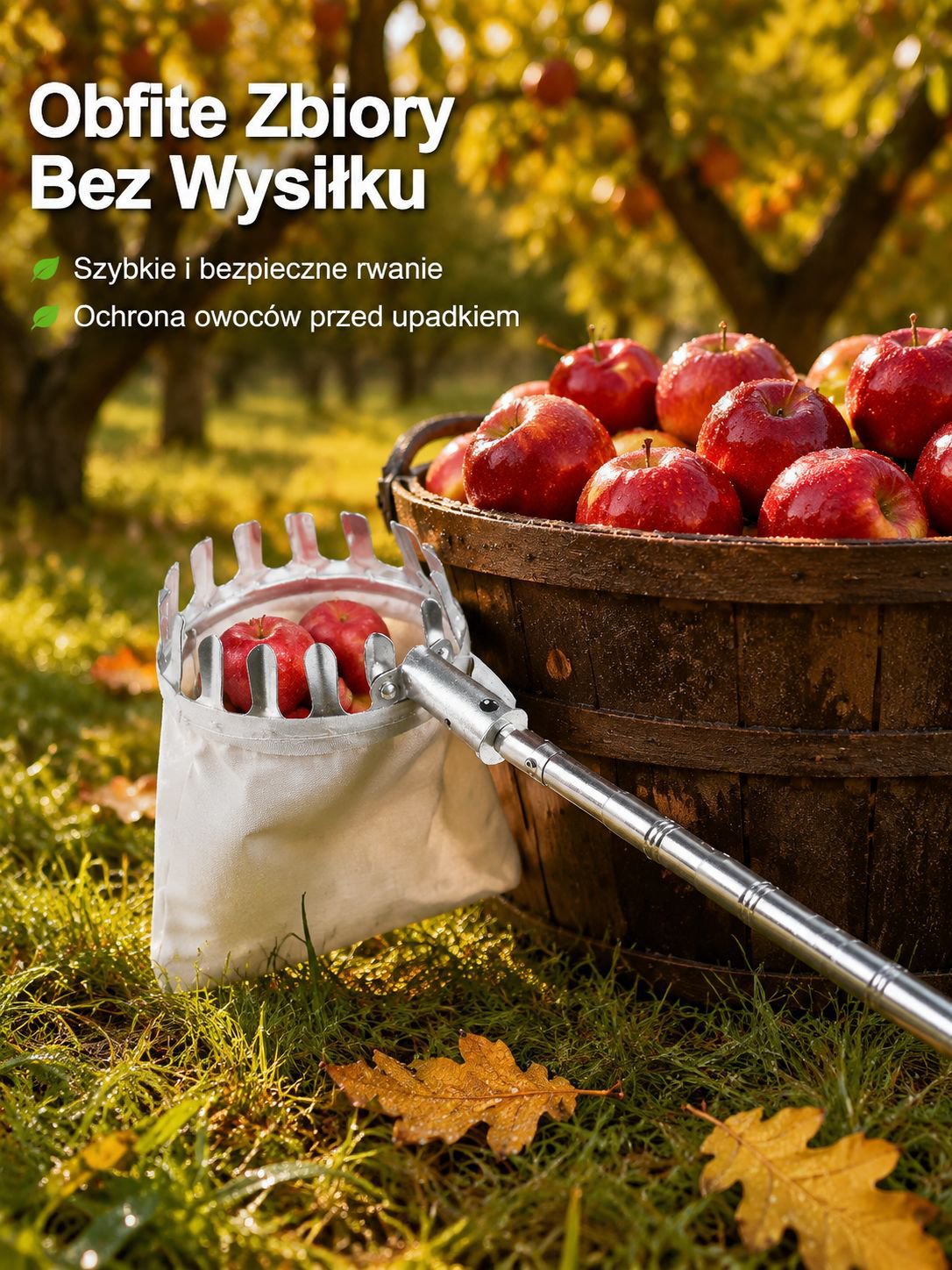 Regulowany Teleskopowy Zbieracz Owoców do Sadu Lekki