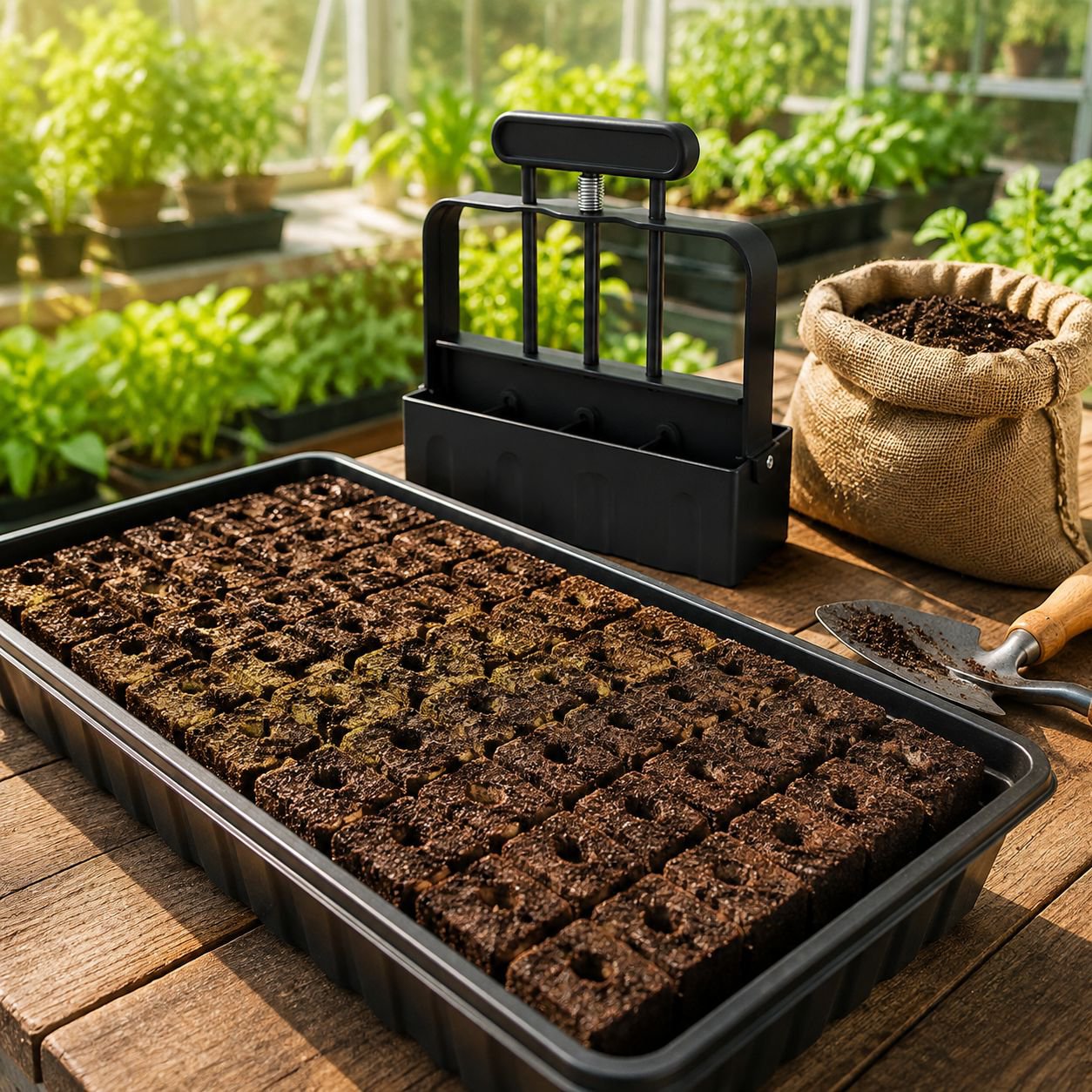 Bloqueador de suelo manual para jardinería en uso