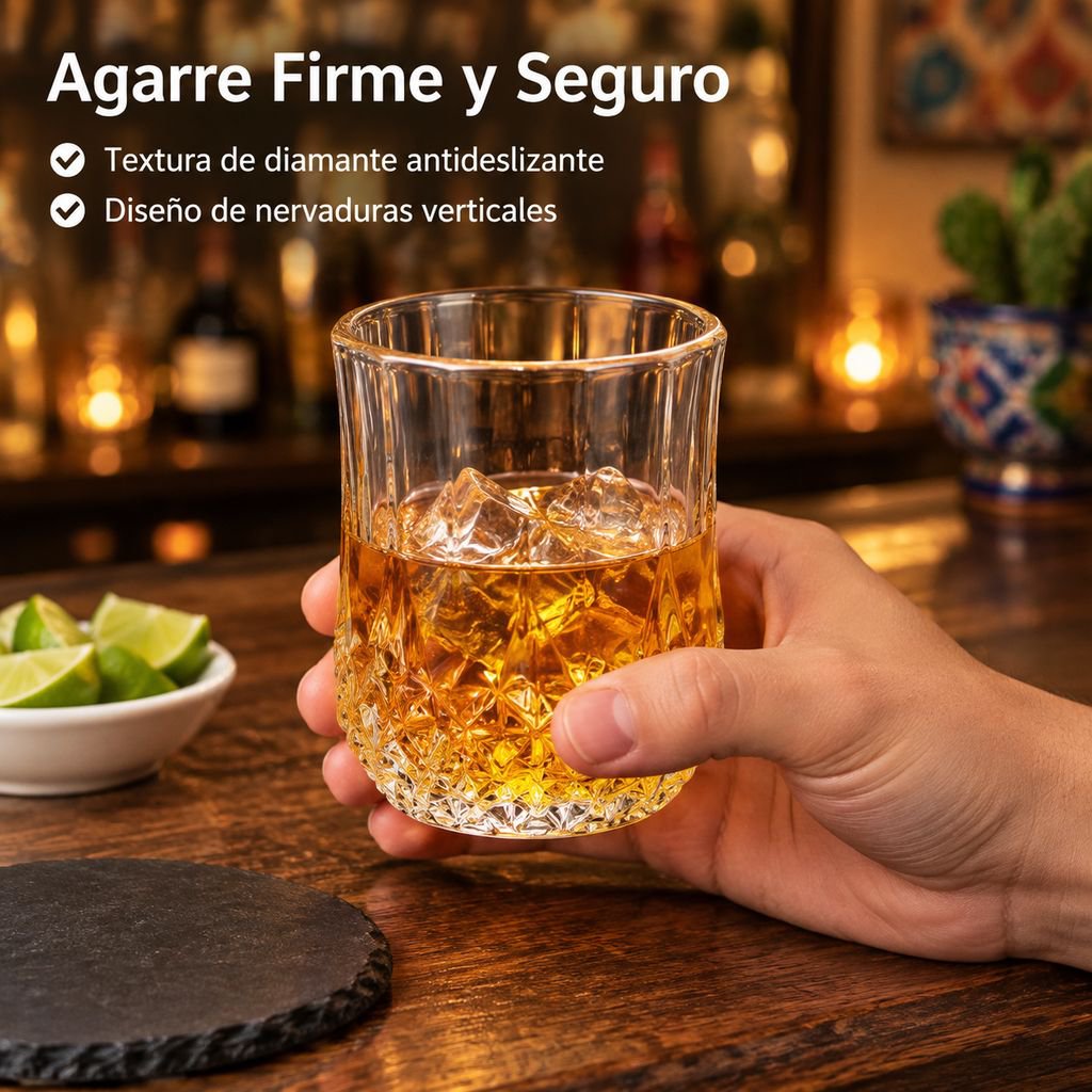Vaso de whisky de vidrio con diseño de diamante