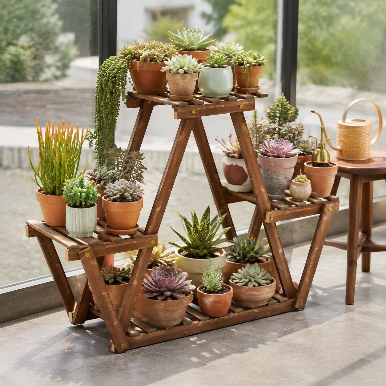 Bodenstehendes Blumenregal aus Holz für Sukkulenten, Wohnzimmer und Balkon