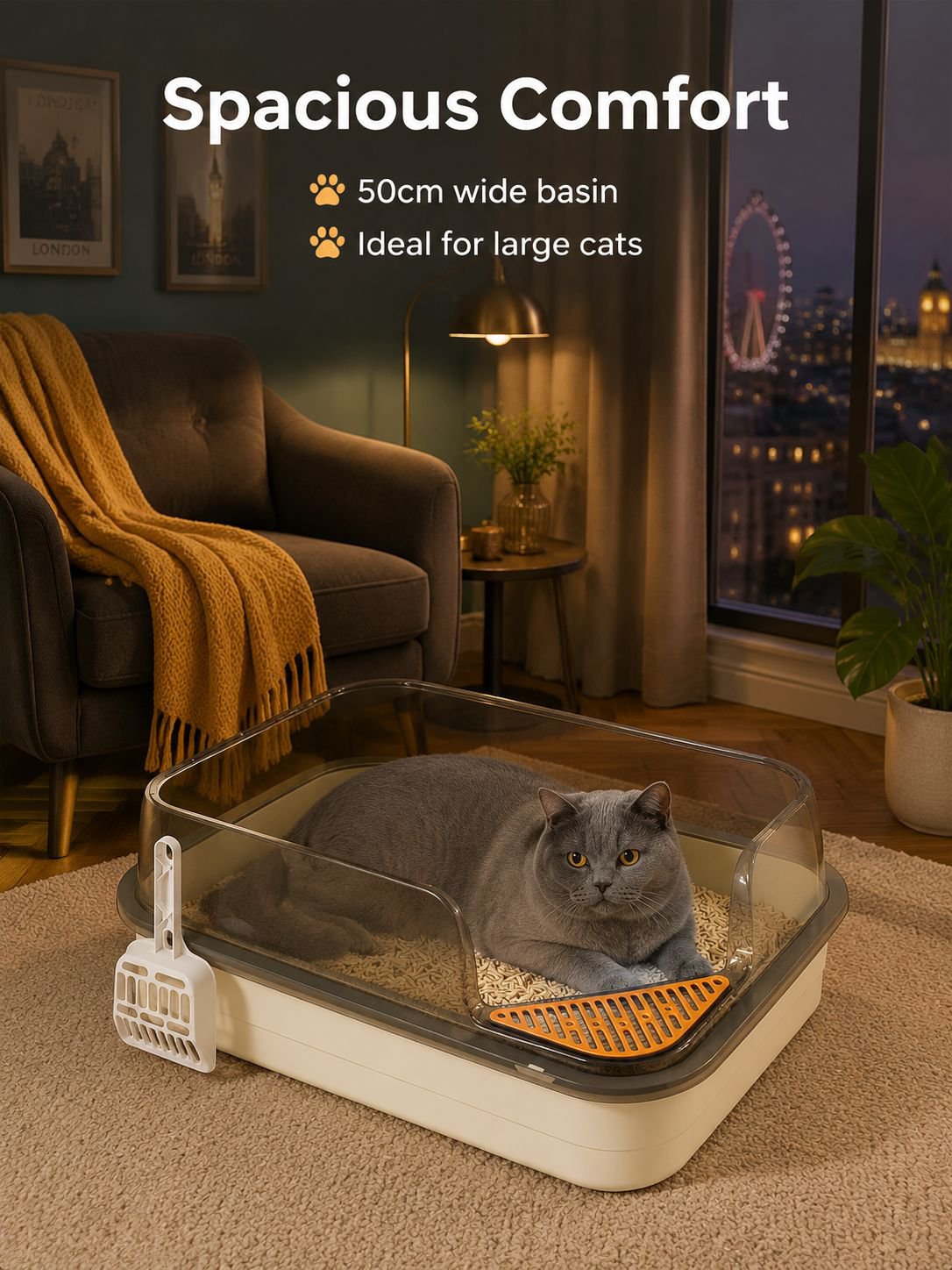 Extra Large Semi-Enclosed Splash-Proof Cat Sand Box