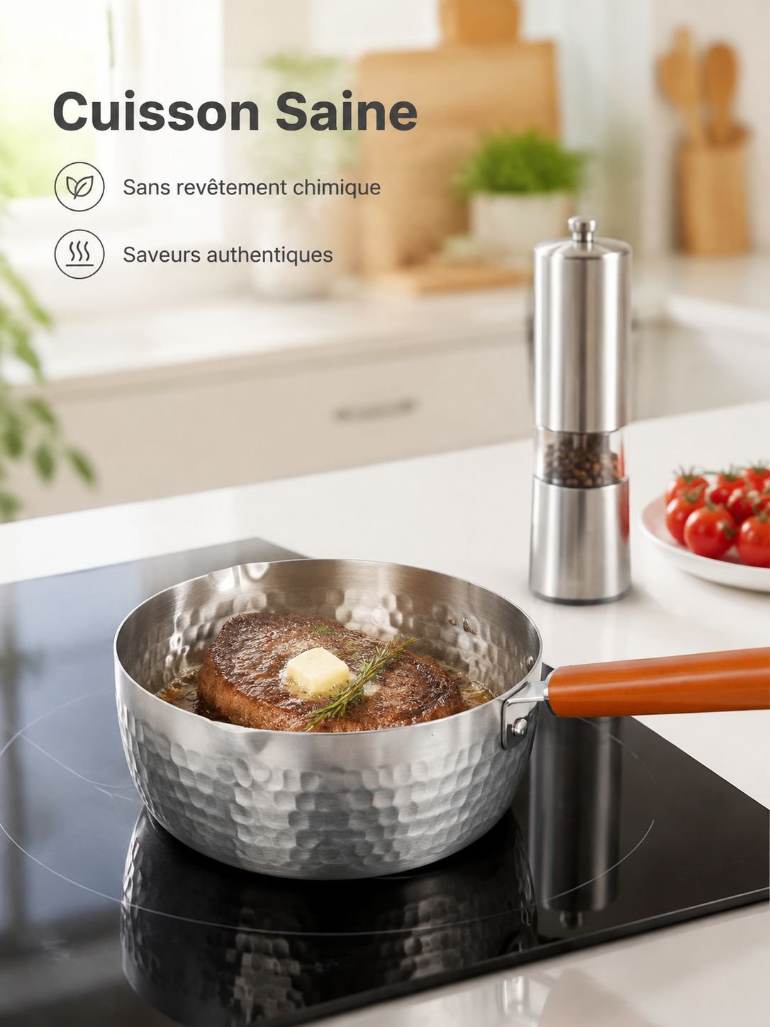 Casserole durable multi-pièces à motif martelé épais sans revêtement