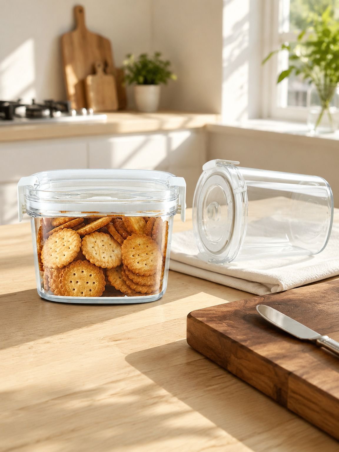 Airtight coffee bean and tea storage container on kitchen counter