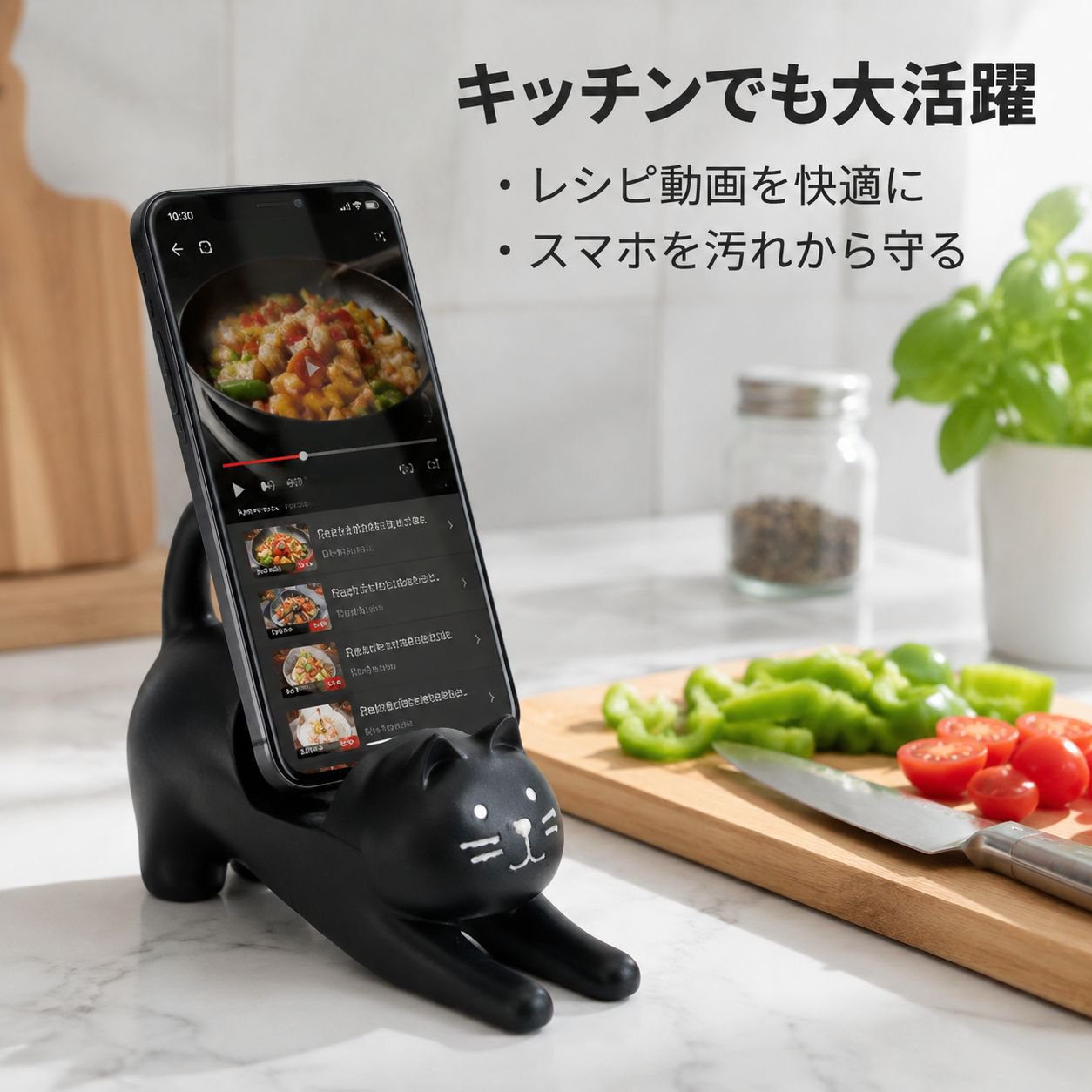 怠け者スマホホルダー 黒猫飾り デスク樹脂工芸猫オブジェ