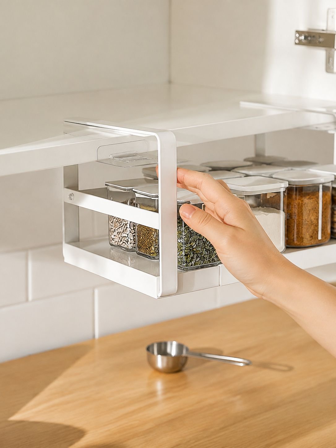 Étagère rétractable sous armoire idéale pour petite cuisine