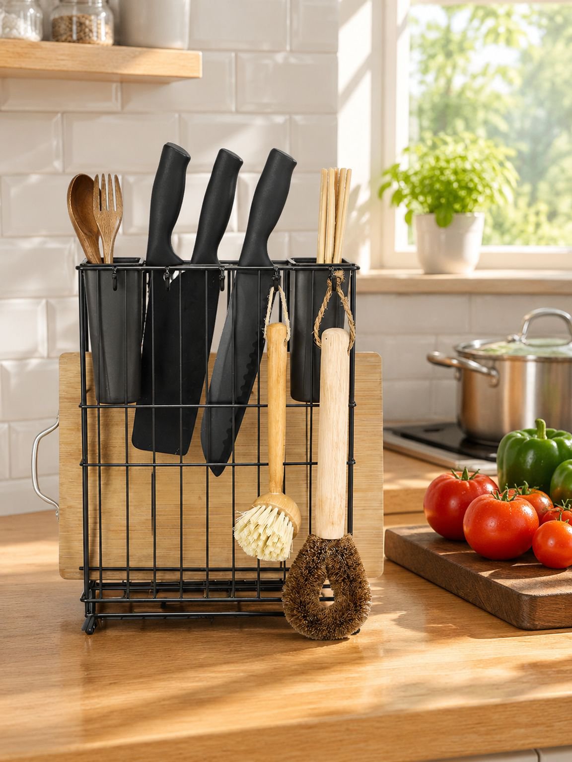 Soporte para cucharas y set de tabla para picar