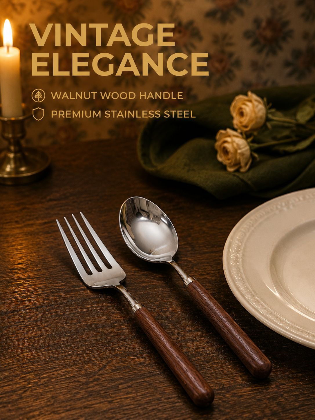 Stainless steel walnut wood spoon
