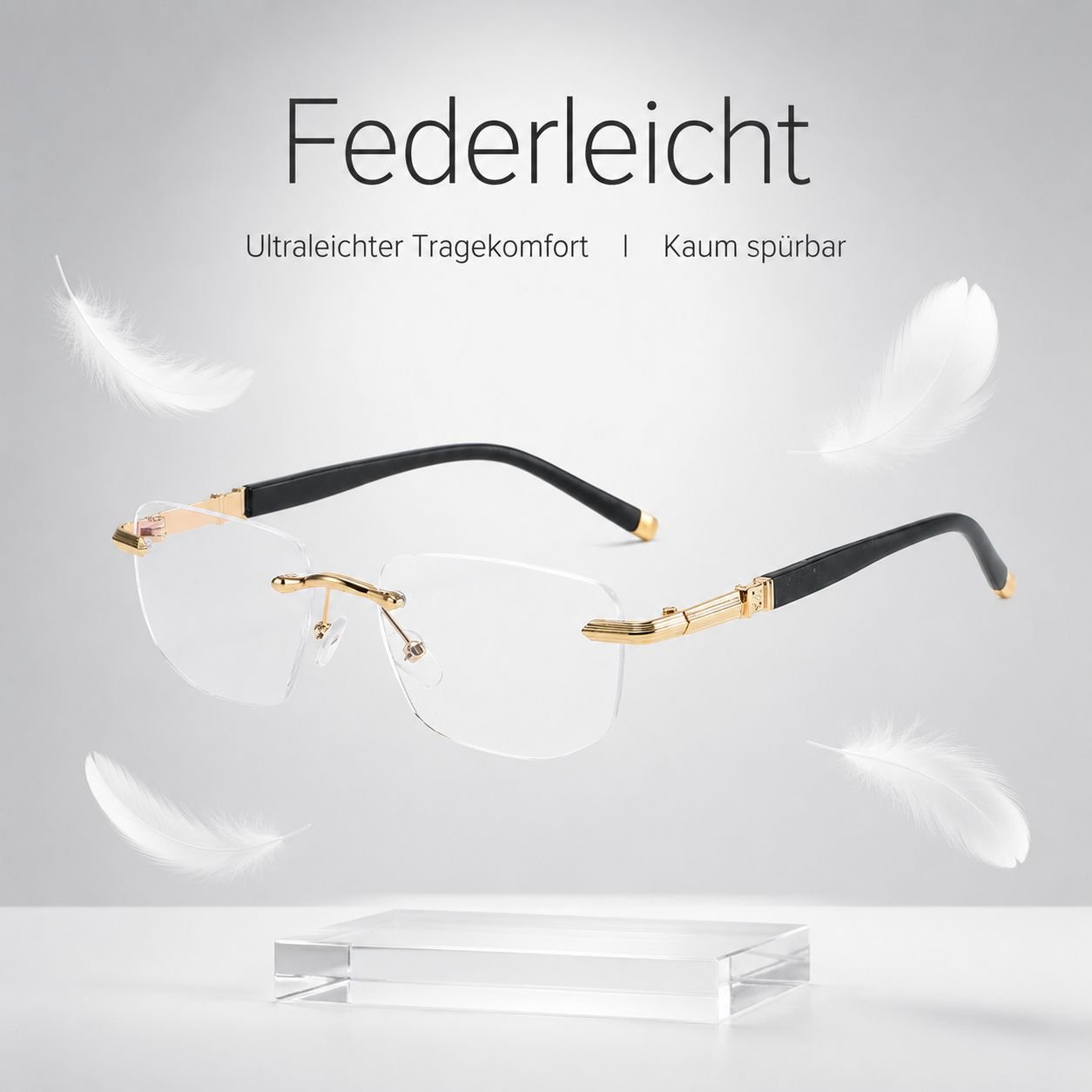 Ultraleichte, rahmenlose, abgeschrägte Lesebrille mit Blaulichtfilter und Zoomfunktion