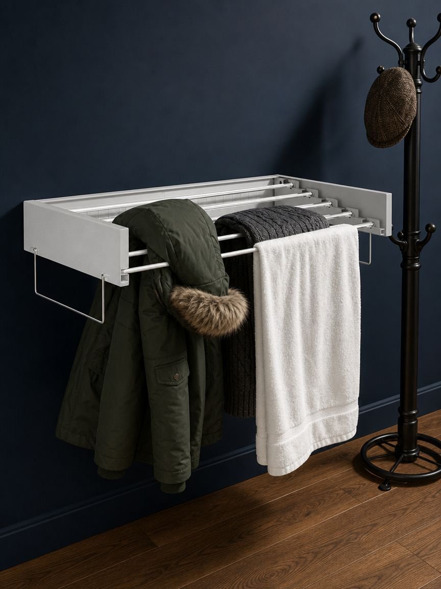 Foldable clothes rack fully extended for extra storage