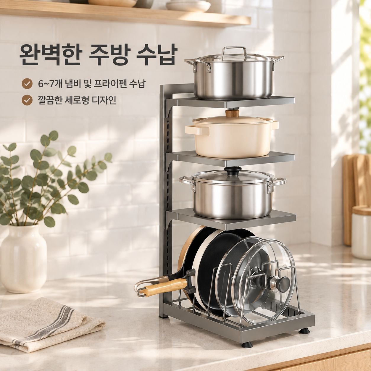 주방 스탠드형 다층 냄비 수납 선반 싱크대 하부장 프라이팬 정리대