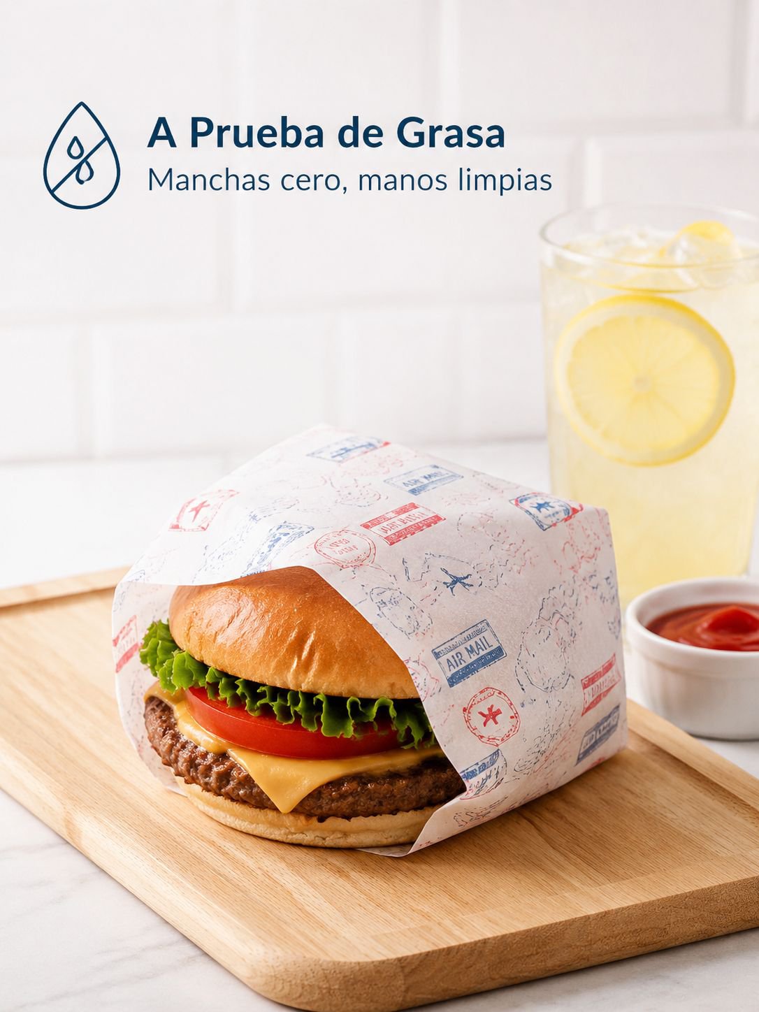 Papel antigrasa de grado alimenticio para envolver sándwiches y hamburguesas