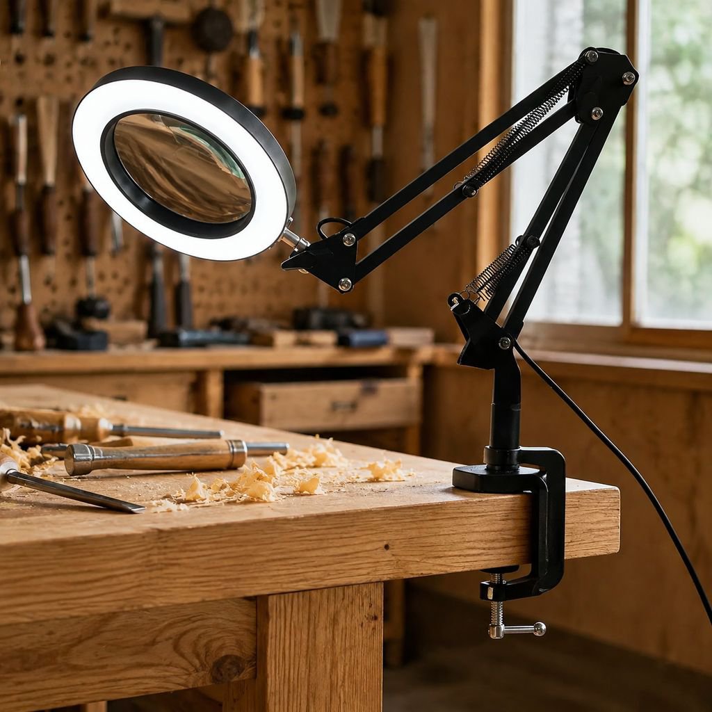 Lampe de bureau pliante avec loupe JMY, protection des yeux, idéale pour la lecture et l'étude