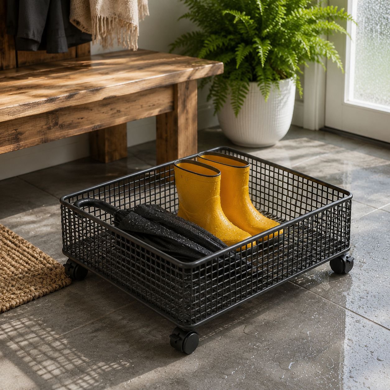 Under-bed storage box with handles and wheels