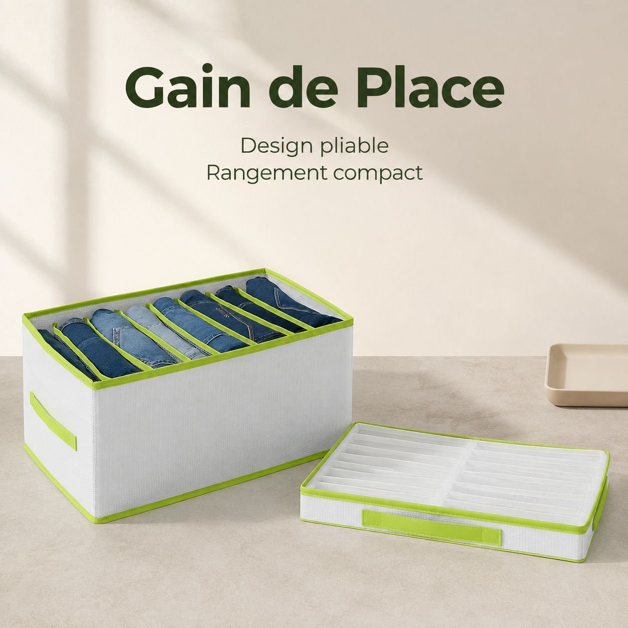 Boîte de rangement pliable et compartimentée en polypropylène pour pantalons et vêtements