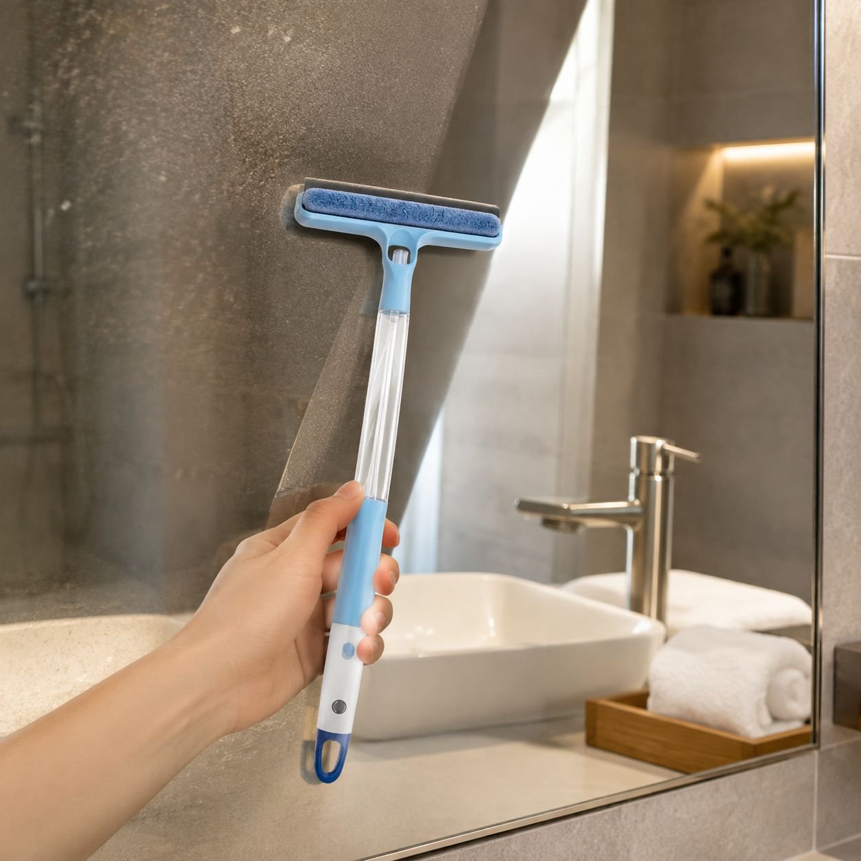 Mirror Cleaning Mop Scraper with Spray Bottle