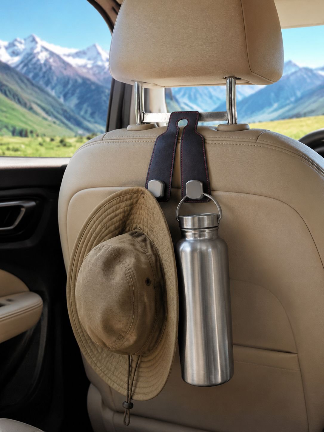Car hooks, multi-functional seatback hooks for front and rear seats, zinc alloy double hooks for in-