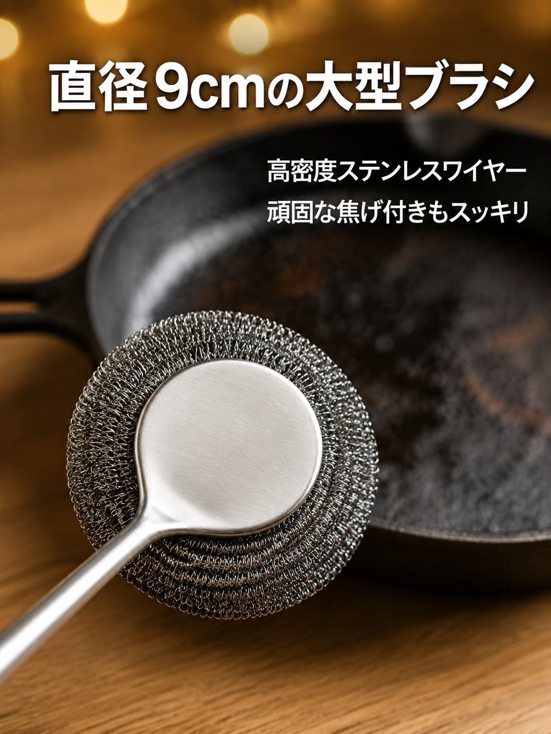 キッチン用ステンレススチールたわし 長柄クリーニングブラシ