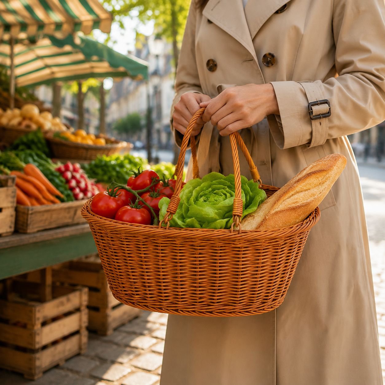 Panier de courses ovale imitation rotin fait main, panier à légumes portable