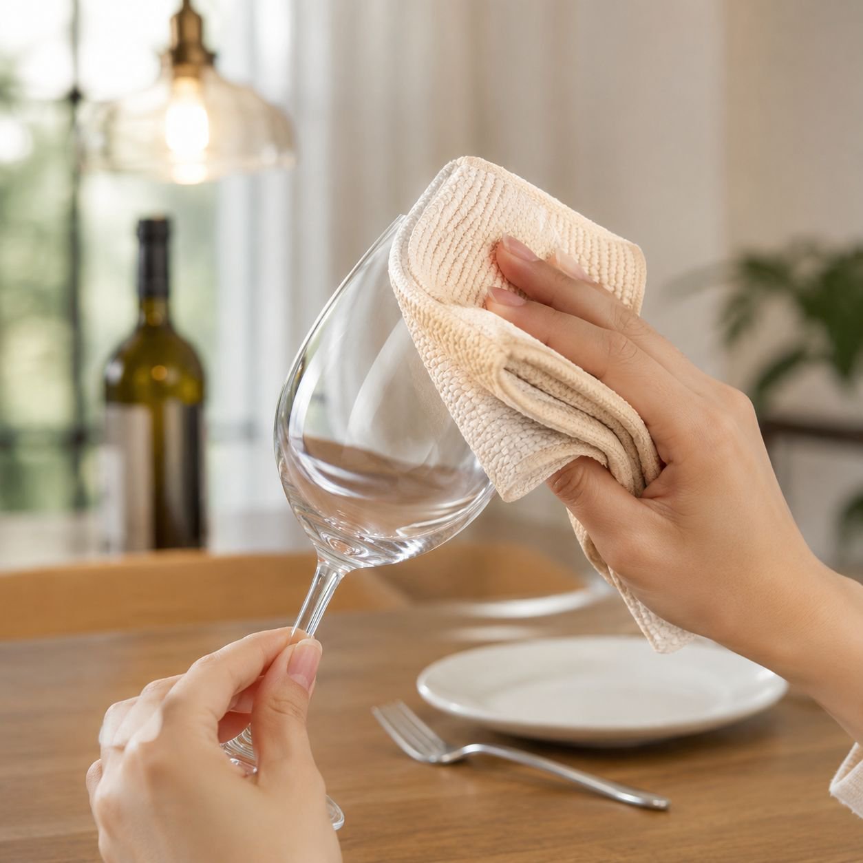 Microfiber dish towel drying dishes next to sink