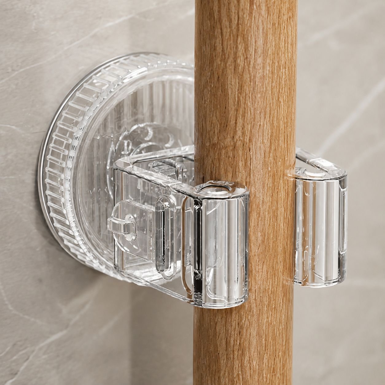 Easy installation of suction cup mop holder on door