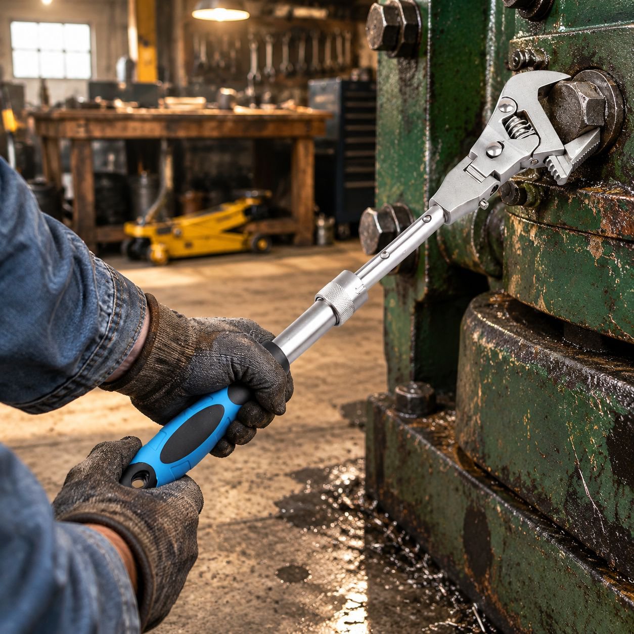 Easy-to-read torque scale on adjustable wrench