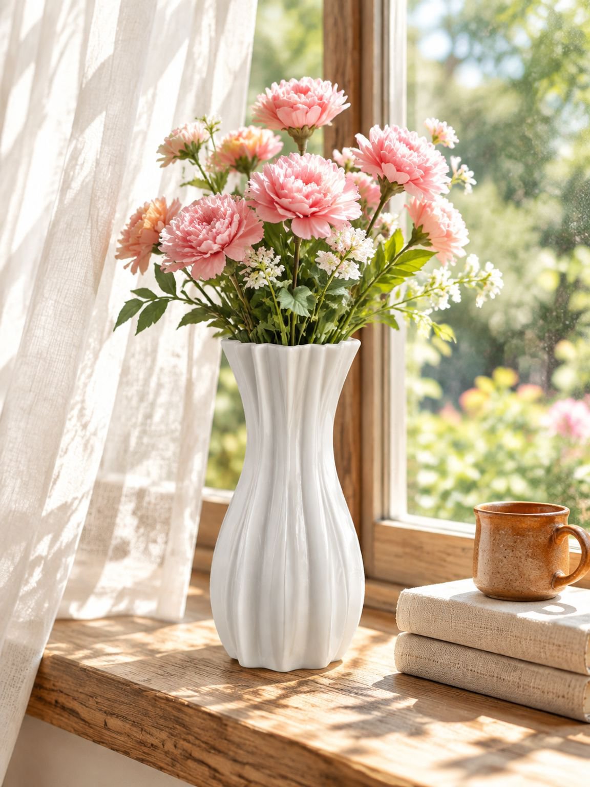 Jarrón y maceta de plástico con flores artificiales, adorno retro para el hogar