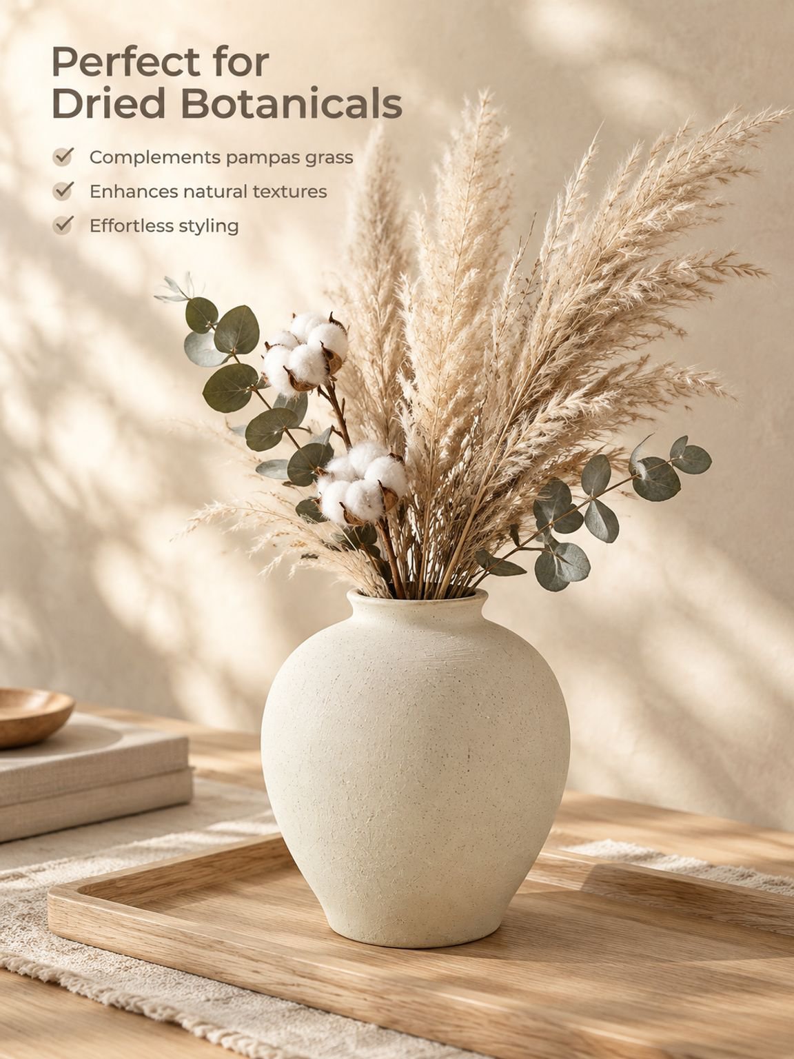 Vintage white flower vase on a living room table